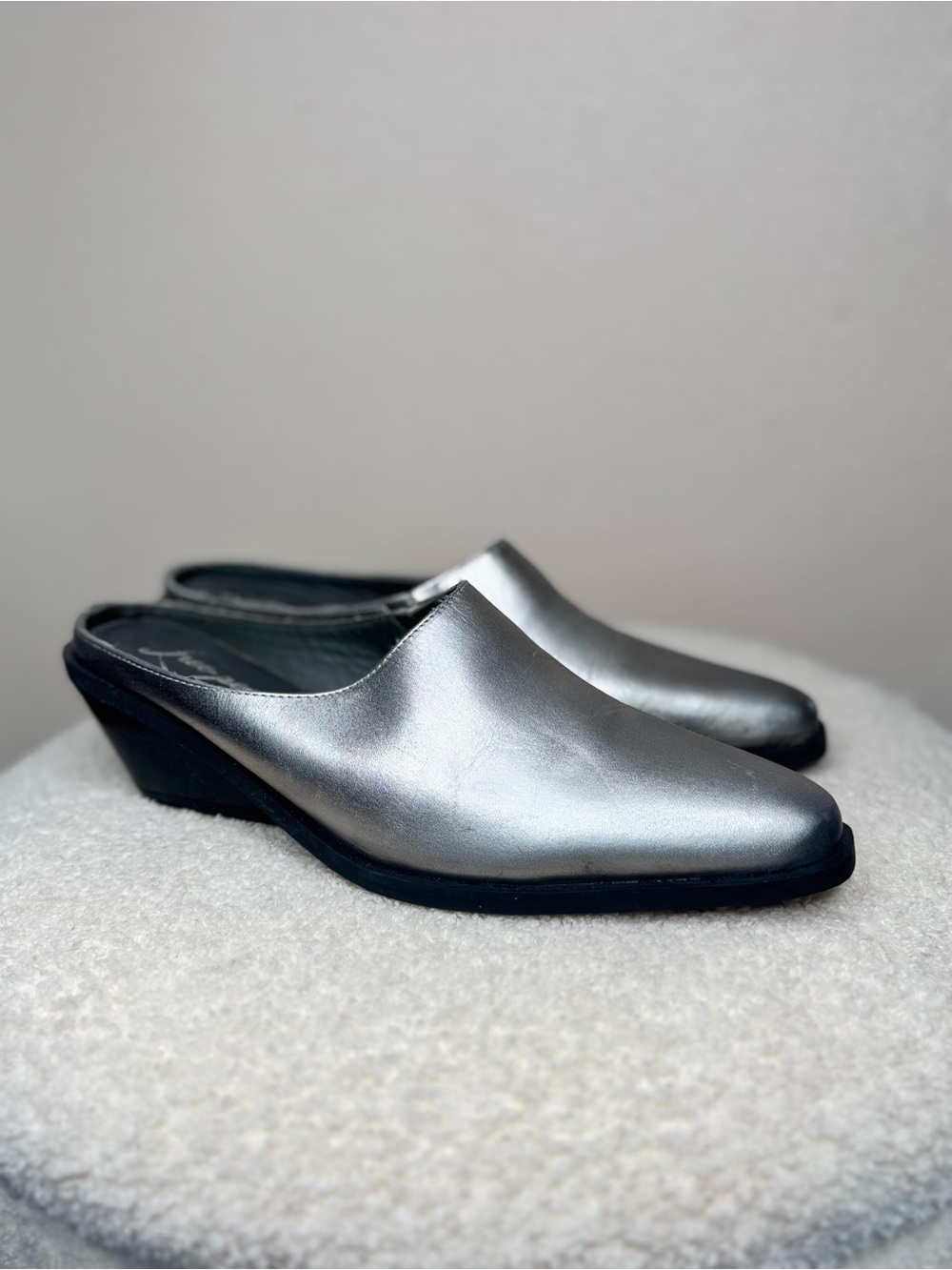 Free People Mules Wedge Tallulah Leather Sip On Wedge Silver size 11 - Picture 3 of 9
